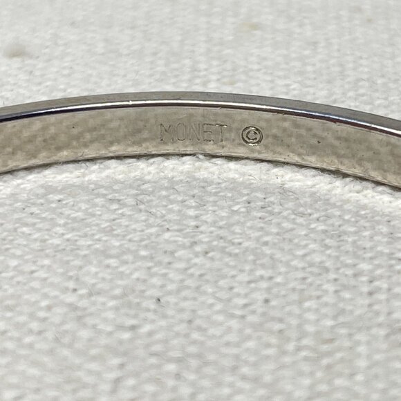 Monet Signed Etched Brushed Silver Tone Bangle Bracelet Vintage Classic Elegance - Picture 5 of 6